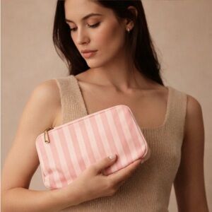 Victoria’s Secret Pink Striped Cosmetic Bag Travel Makeup Pouch